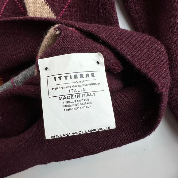 Ferre Ittierre SPA Men's Argyle knit Sweater Wool Cashmere L 52 Gianfranco Y2k - Picture 6 of 9